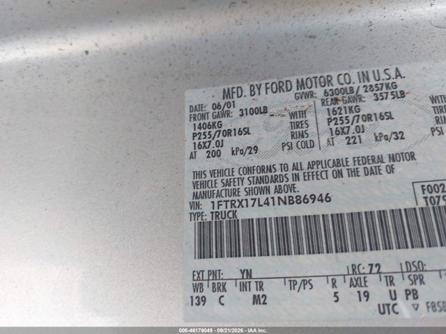 Продаж на аукціоні авто 2001 Ford F-150 Lariat/xl/xlt, vin: 1FTRX17L41NB86946, номер лоту: 46179049