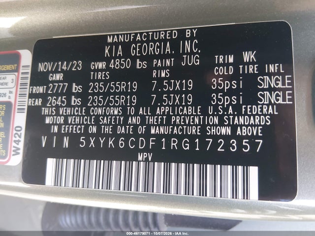 2024 Kia Sportage X-line მანქანა იყიდება აუქციონზე, vin: 5XYK6CDF1RG172357, აუქციონის ნომერი: 46179071