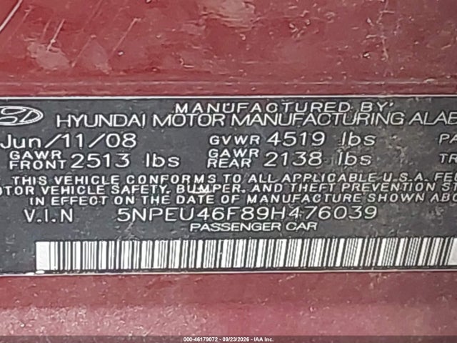 Aukcja sprzedaży 2009 Hyundai Sonata Se V6, vin: 5NPEU46F89H476039, numer aukcji: 46179072