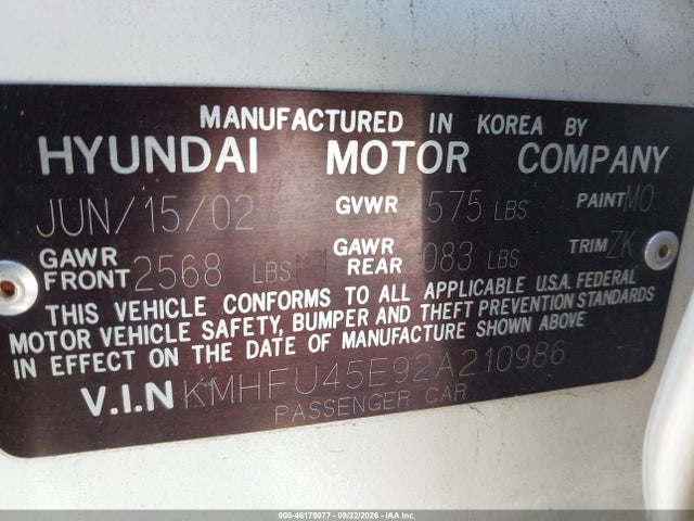 2002 Hyundai Xg350 L მანქანა იყიდება აუქციონზე, vin: KMHFU45E92A210986, აუქციონის ნომერი: 46179077