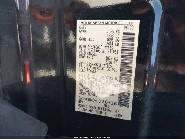 2022 Nissan Rogue Sv Fwd მანქანა იყიდება აუქციონზე, vin: 5N1BT3BA3NC720336, აუქციონის ნომერი: 46179083