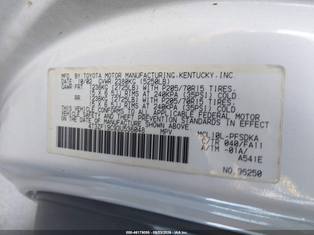Продаж на аукціоні авто 2003 Toyota Sienna Ce, vin: 4T3ZF19C93U536048, номер лоту: 46179095
