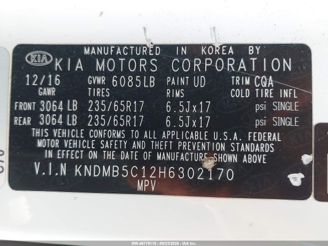 Продаж на аукціоні авто 2017 Kia Sedona Lx, vin: KNDMB5C12H6302170, номер лоту: 46179118
