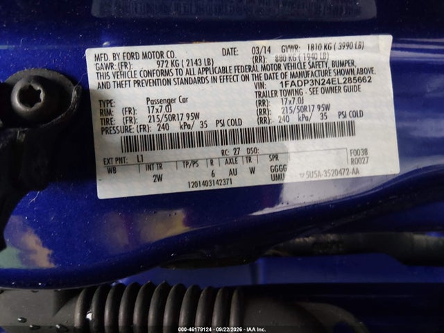 46179124 :رقم المزاد ، 1FADP3N24EL285662 vin ، 2014 Ford Focus Titanium مزاد بيع