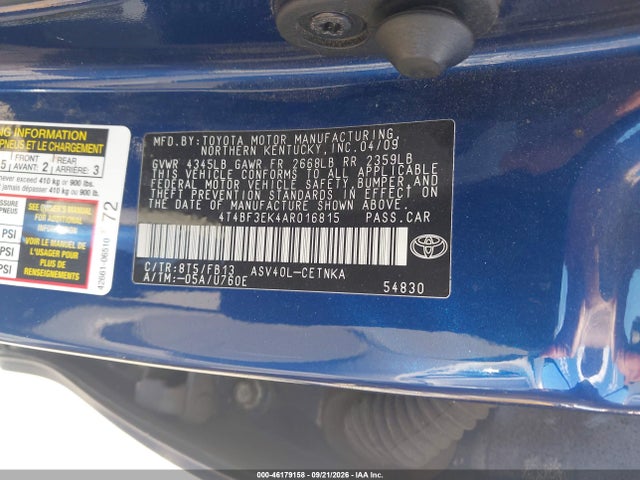 Продажа на аукционе авто 2010 Toyota Camry Le, vin: 4T4BF3EK4AR016815, номер лота: 46179158