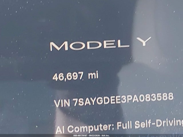 Продаж на аукціоні авто 2023 Tesla Model Y Awd/long Range Dual Motor All-wheel Drive, vin: 7SAYGDEE3PA083588, номер лоту: 46179167