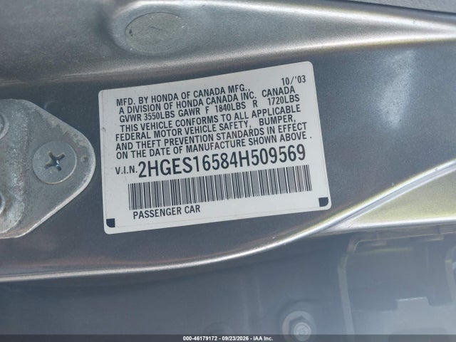 Aukcja sprzedaży 2004 Honda Civic Lx, vin: 2HGES16584H509569, numer aukcji: 46179172