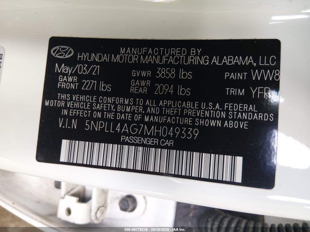 Aukcja sprzedaży 2021 Hyundai Elantra Se, vin: 5NPLL4AG7MH049339, numer aukcji: 46179239