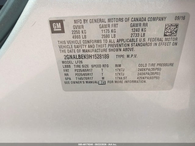 Продаж на аукціоні авто 2017 Chevrolet Equinox Ls, vin: 2GNALBEK9H1528189, номер лоту: 46179248