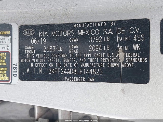 Продаж на аукціоні авто 2020 Kia Forte Lxs, vin: 3KPF24AD8LE144825, номер лоту: 46179267