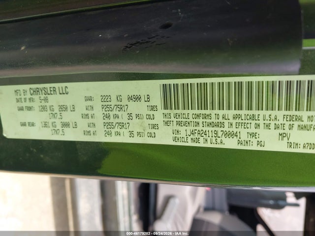 46179282 :رقم المزاد ، 1J4FA24119L700041 vin ، 2009 Jeep Wrangler X مزاد بيع