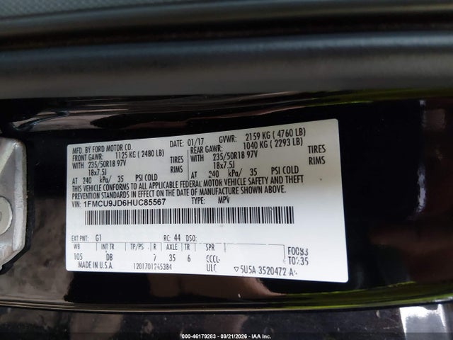 Продаж на аукціоні авто 2017 Ford Escape Titanium, vin: 1FMCU9JD6HUC85567, номер лоту: 46179283