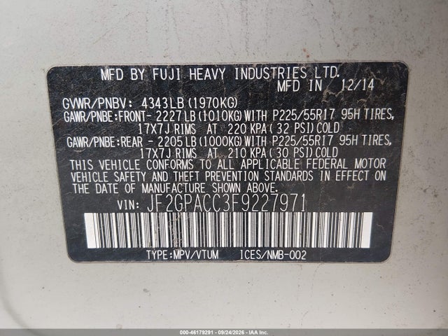 Продажа на аукционе авто 2015 Subaru Xv Crosstrek 2.0i Premium, vin: JF2GPACC3F9227971, номер лота: 46179291
