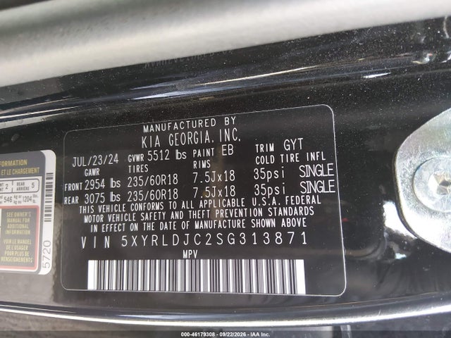 46179308 :رقم المزاد ، 5XYRLDJC2SG313871 vin ، 2025 Kia Sorento S مزاد بيع