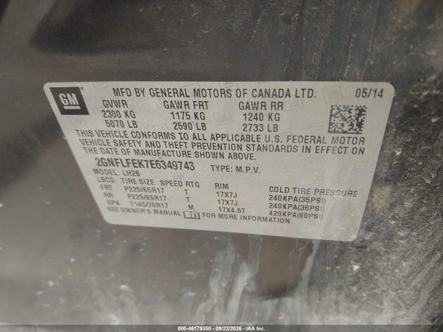 Продаж на аукціоні авто 2014 Chevrolet Equinox 1lt, vin: 2GNFLFEK7E6349743, номер лоту: 46179350
