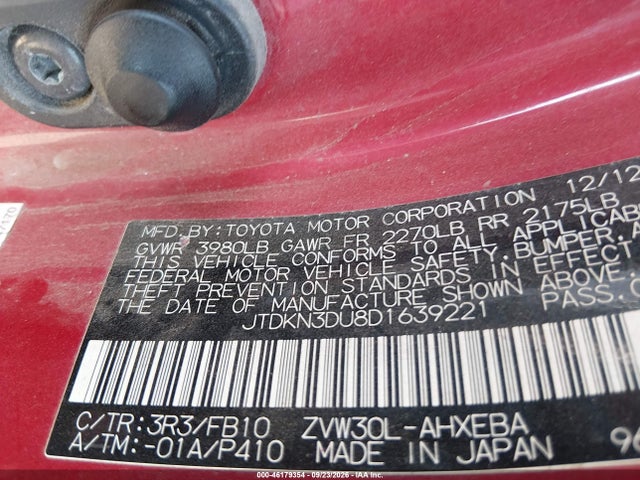 Продаж на аукціоні авто 2013 Toyota Prius Two, vin: JTDKN3DU8D1639221, номер лоту: 46179354
