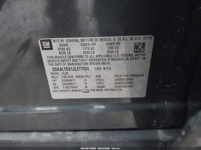 Aukcja sprzedaży 2018 Gmc Terrain Sle, vin: 3GKALTEV1JL277024, numer aukcji: 46179356