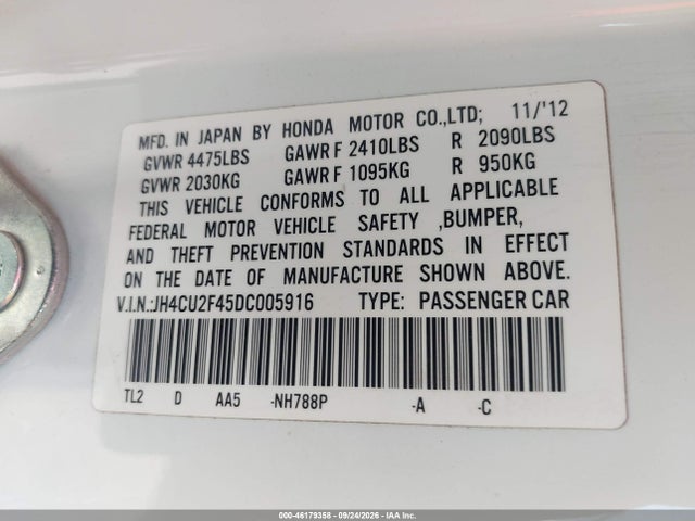 Aukcja sprzedaży 2013 Acura Tsx 2.4, vin: JH4CU2F45DC005916, numer aukcji: 46179358
