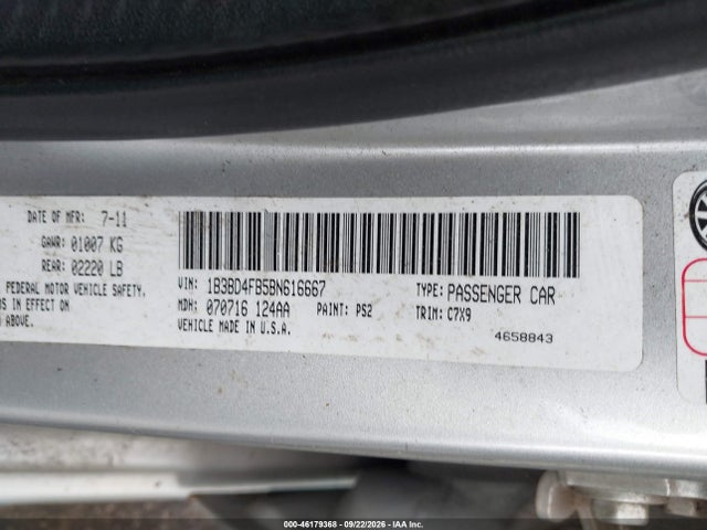 Продаж на аукціоні авто 2011 Dodge Avenger Express, vin: 1B3BD4FB5BN616667, номер лоту: 46179368