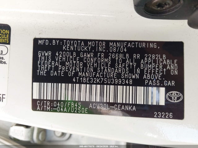 Aukcja sprzedaży 2005 Toyota Camry Le, vin: 4T1BE32K75U399348, numer aukcji: 46179378