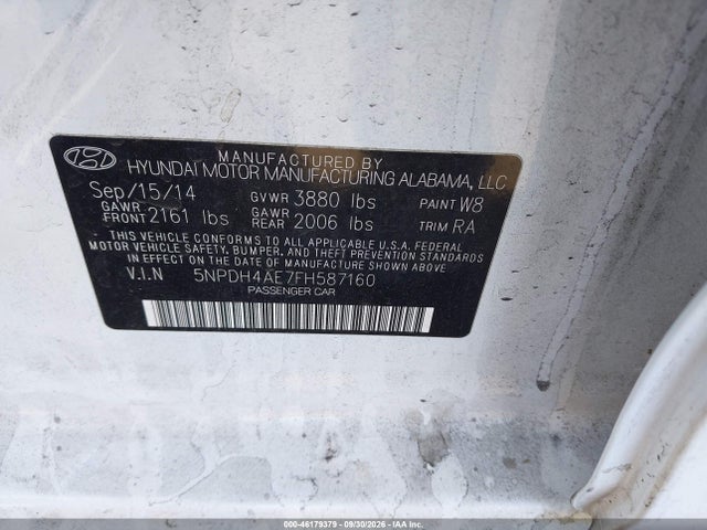 Продажа на аукционе авто 2015 Hyundai Elantra Se, vin: 5NPDH4AE7FH587160, номер лота: 46179379