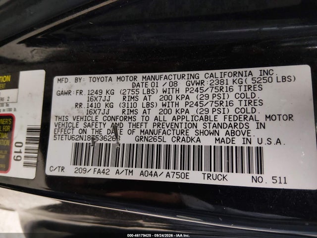 Продажа на аукционе авто 2008 Toyota Tacoma Prerunner V6, vin: 5TETU62N18Z536268, номер лота: 46179425