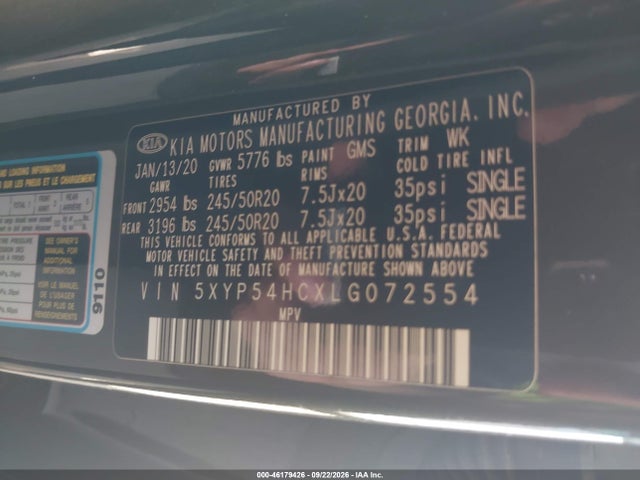 5XYP54HCXLG072554 KIA Telluride Sx