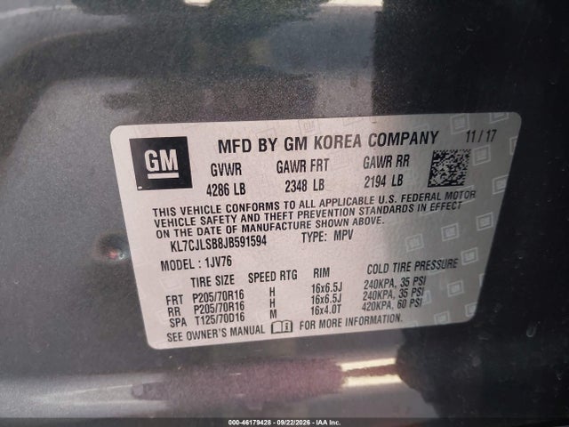 Chevrolet Trax Lt 2018 KL7CJLSB8JB591594 Image 9