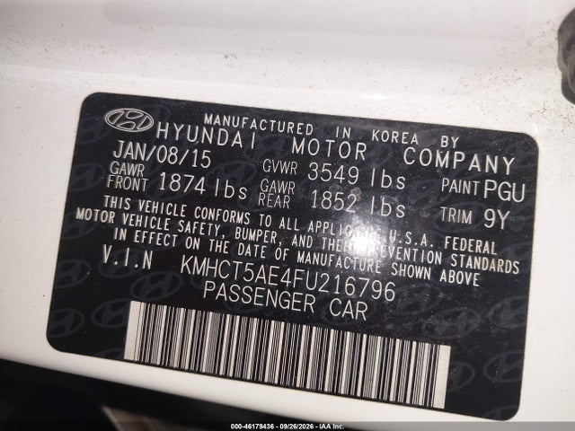 46179436 :رقم المزاد ، KMHCT5AE4FU216796 vin ، 2015 Hyundai Accent Gs مزاد بيع