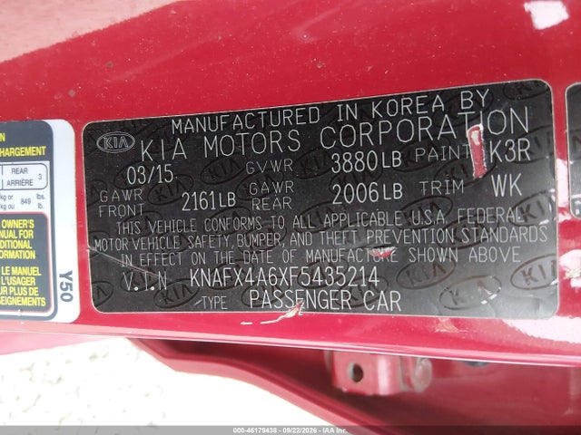 Aukcja sprzedaży 2015 Kia Forte Lx, vin: KNAFX4A6XF5435214, numer aukcji: 46179438