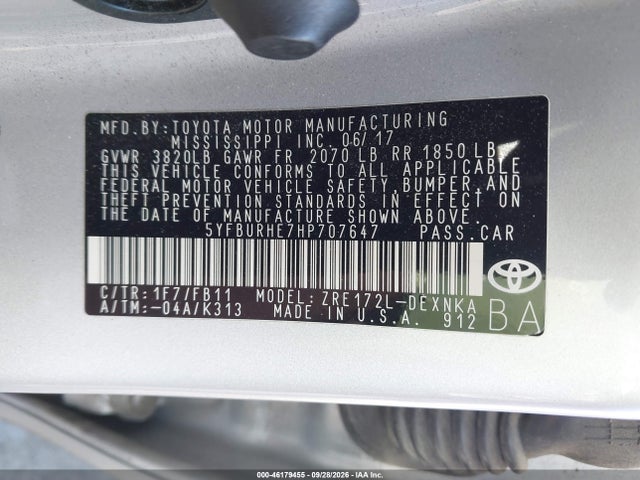 Toyota COROLLA LE 2017 5YFBURHE7HP707647 Image 9