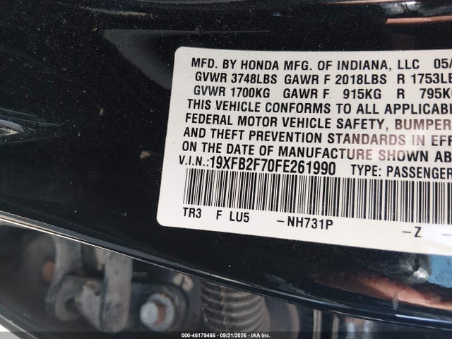 2015 Honda Civic Se მანქანა იყიდება აუქციონზე, vin: 19XFB2F70FE261990, აუქციონის ნომერი: 46179466