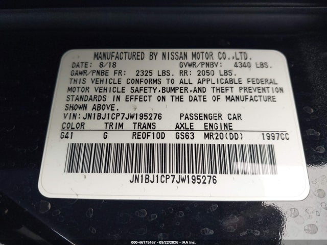 46179467 :رقم المزاد ، JN1BJ1CP7JW195276 vin ، 2018 Nissan Rogue Sport Sv مزاد بيع