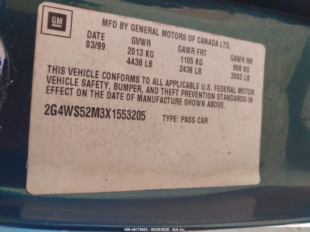 Aukcja sprzedaży 1999 Buick Century Custom, vin: 2G4WS52M3X1553205, numer aukcji: 46179483