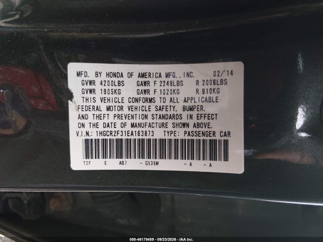Aukcja sprzedaży 2014 Honda Accord Lx, vin: 1HGCR2F31EA163873, numer aukcji: 46179489