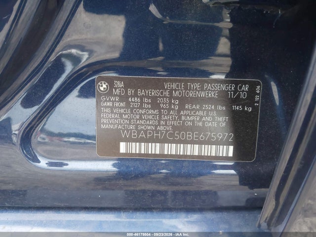 2011 Bmw 328i მანქანა იყიდება აუქციონზე, vin: WBAPH7C50BE675972, აუქციონის ნომერი: 46179504
