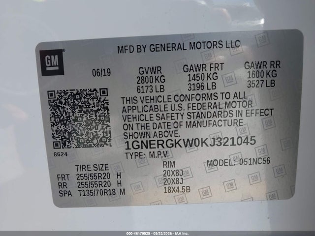 1GNERGKW0KJ321045 Chevrolet Traverse 1lt
