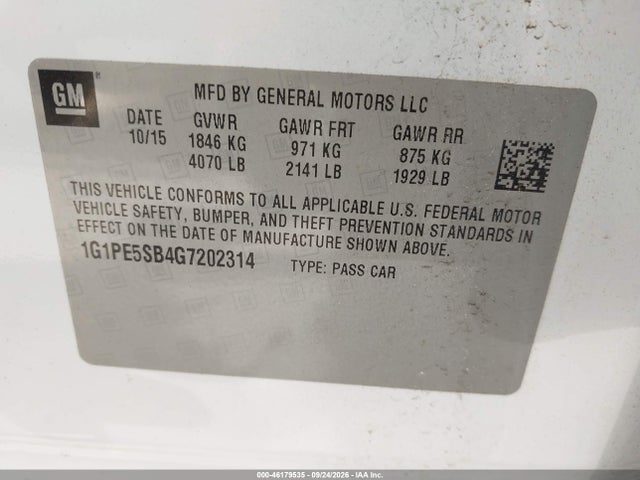 Aukcja sprzedaży 2016 Chevrolet Cruze Limited 1lt Auto, vin: 1G1PE5SB4G7202314, numer aukcji: 46179535