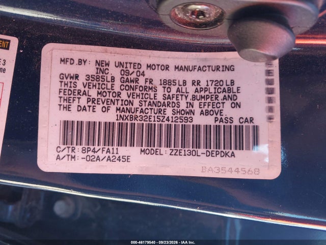 46179540 :رقم المزاد ، 1NXBR32E15Z412593 vin ، 2005 Toyota Corolla Ce مزاد بيع