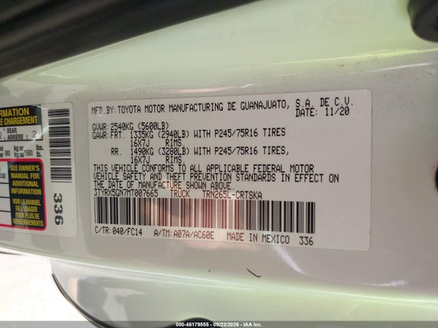 Aukcja sprzedaży 2021 Toyota Tacoma 2wd Sr5, vin: 3TYRX5GN7MT007665, numer aukcji: 46179555