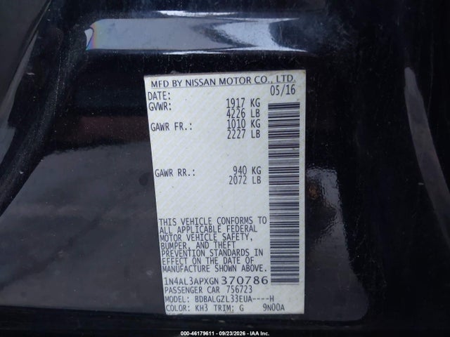 Продажа на аукционе авто 2016 Nissan Altima 2.5 S, vin: 1N4AL3APXGN370786, номер лота: 46179611