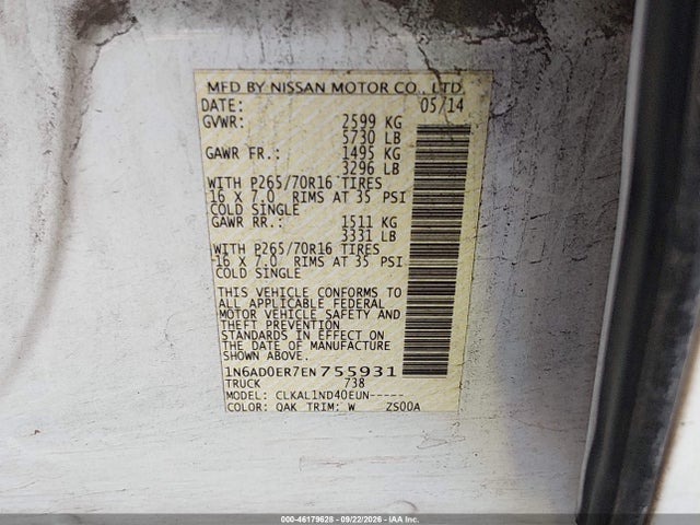 Nissan FRONTIER S 2014 1N6AD0ER7EN755931 Image 9