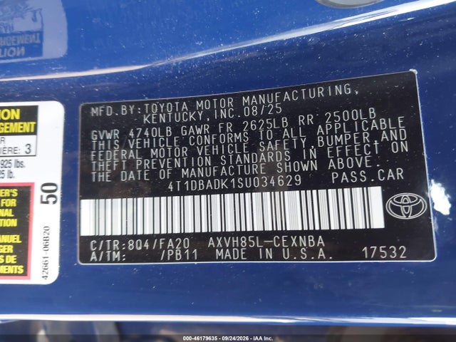 Продаж на аукціоні авто 2025 Toyota Camry Le, vin: 4T1DBADK1SU034629, номер лоту: 46179635