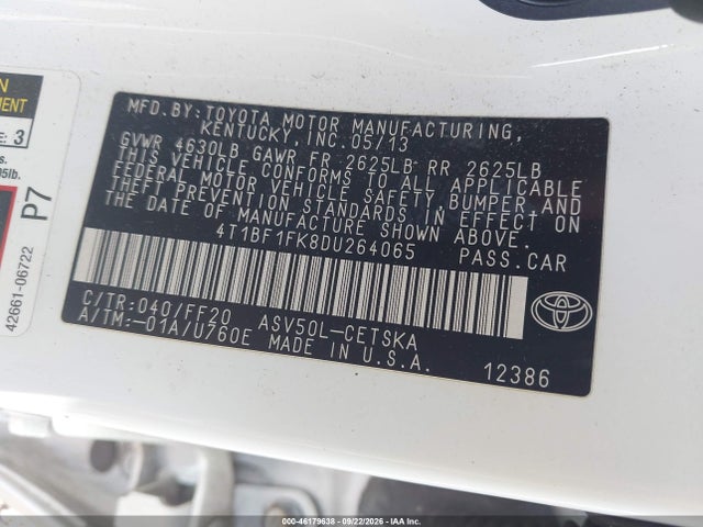 Aukcja sprzedaży 2013 Toyota Camry Se, vin: 4T1BF1FK8DU264065, numer aukcji: 46179638