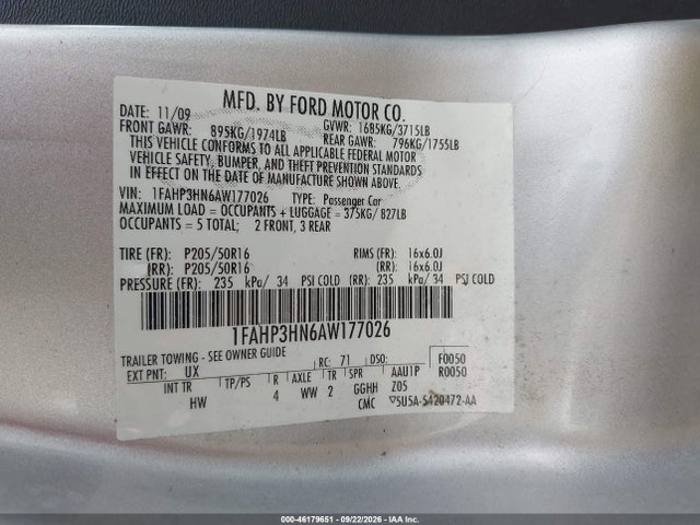 Продаж на аукціоні авто 2010 Ford Focus Sel, vin: 1FAHP3HN6AW177026, номер лоту: 46179651