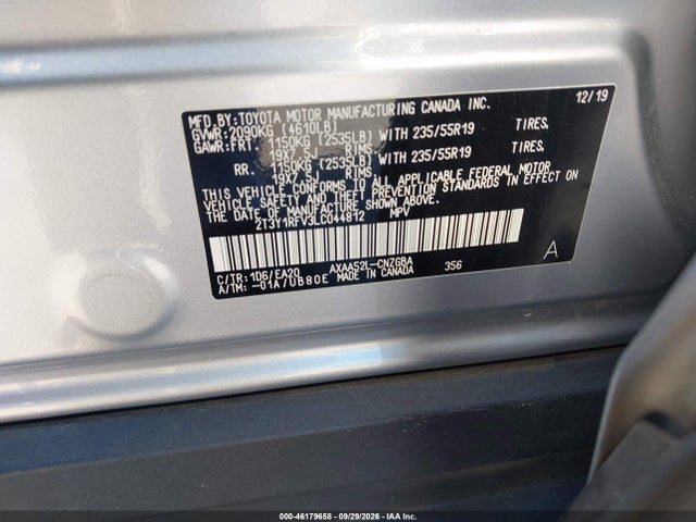 Продаж на аукціоні авто 2020 Toyota Rav4 Limited, vin: 2T3Y1RFV3LC044812, номер лоту: 46179658