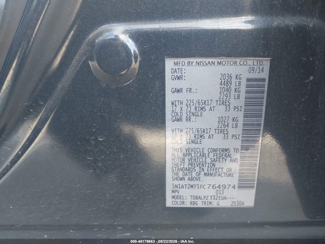 Продаж на аукціоні авто 2015 Nissan Rogue S, vin: 5N1AT2MT5FC764974, номер лоту: 46179663