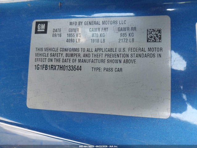 46179669 :رقم المزاد ، 1G1FB1RX7H0133644 vin ، 2017 Chevrolet Camaro 1lt مزاد بيع