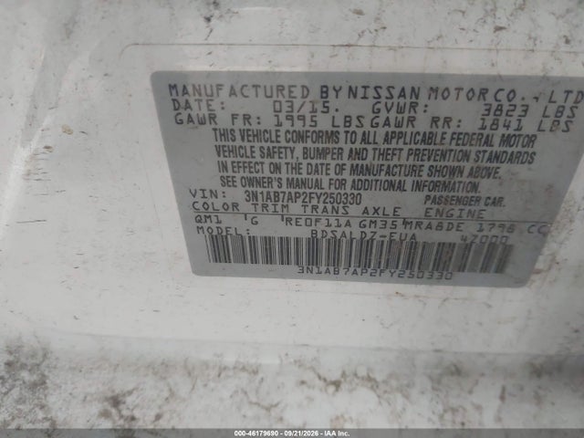 Aukcja sprzedaży 2015 Nissan Sentra Sv, vin: 3N1AB7AP2FY250330, numer aukcji: 46179690