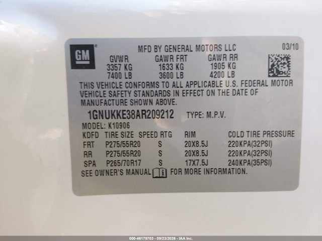 Aukcja sprzedaży 2010 Chevrolet Suburban 1500 Ltz, vin: 1GNUKKE38AR209212, numer aukcji: 46179703